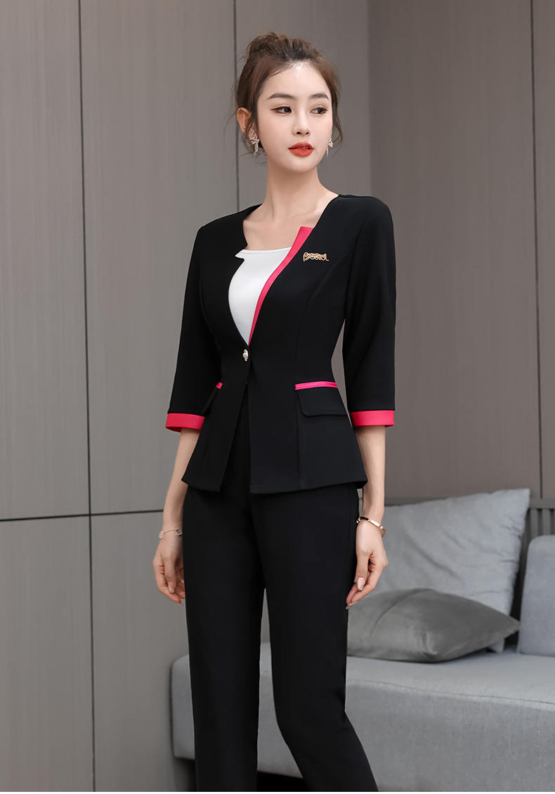 Slim fit knitted health cloth three-quarter sleeve technician suit pants suit female G25-2686-32