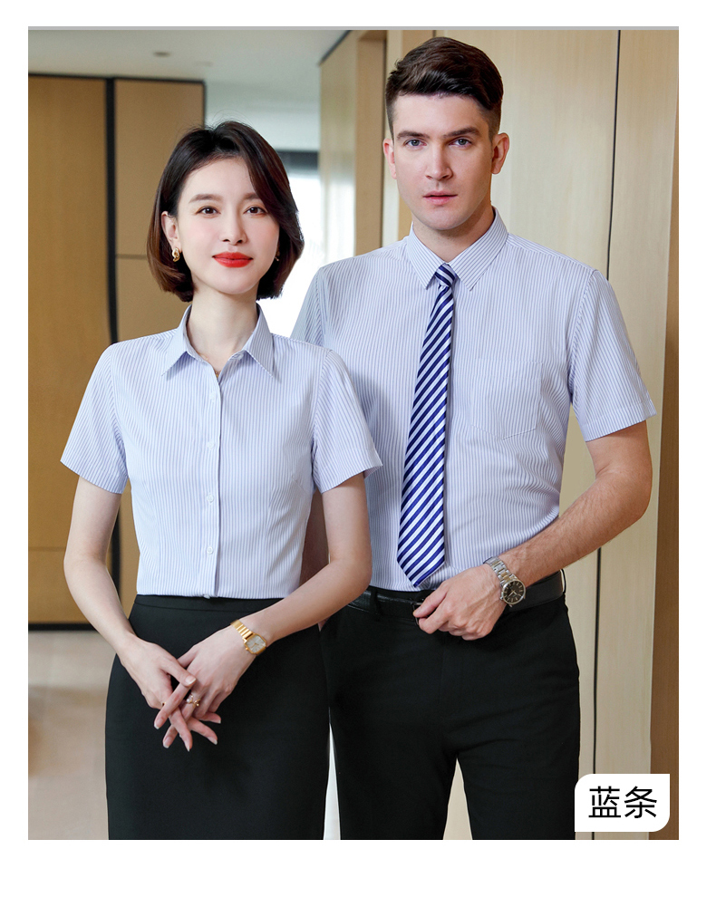 Business professional striped slightly elastic women short-sleeved shirt DZ1-8706 short-sleeved shirt female