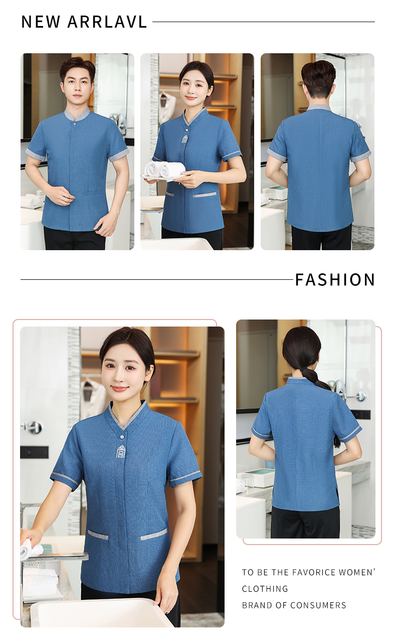 Linen breathable hotel cleaning clothes short-sleeved top H14-011-015 men