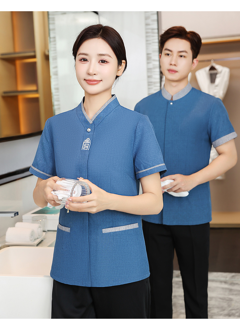 Linen breathable hotel cleaning clothes short-sleeved top H14-011-015 men