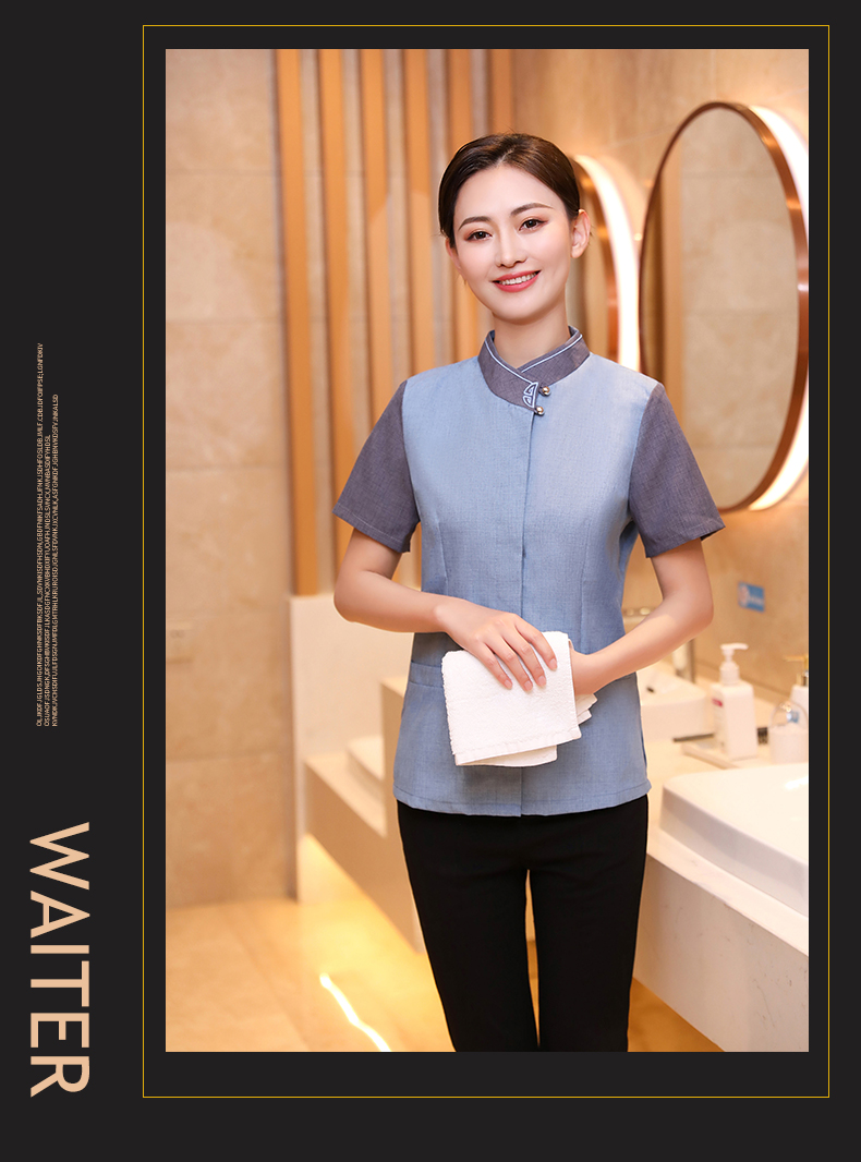 Collar flower hotel cleaning waiter work clothes women short-sleeved top H19-collar flower