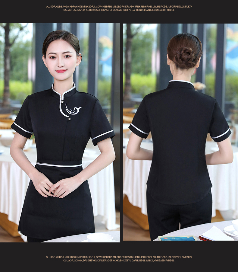 Embroidered Xiangyun Hotel Waiter Work Clothes Short Sleeve Top + Apron H19-Embroidered Xiangyun Women