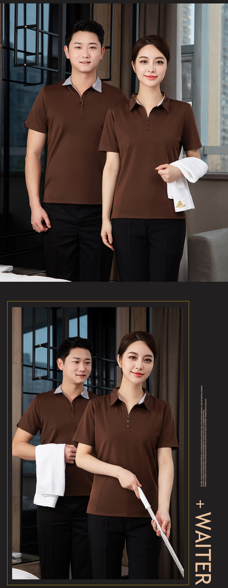 Three-button T-shirt restaurant hotel cleaning clothes short-sleeved top H27-three-button T-shirt men