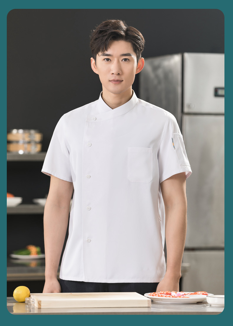 Super soft oblique collar restaurant hotel chef uniform short-sleeved tops universal style H01-23009