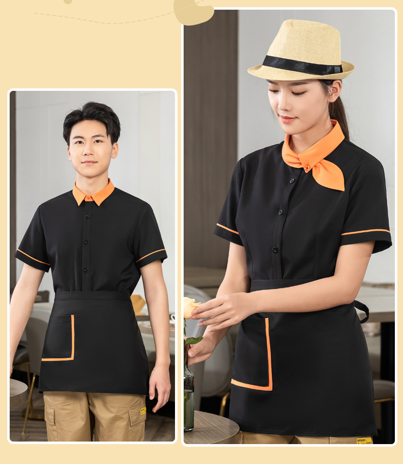 Floating collar shirt tea restaurant Chinese restaurant waiter work clothes short-sleeved top + apron H01-2023-03 men