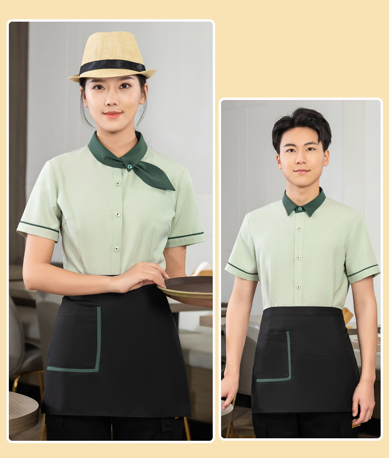 Floating collar shirt tea restaurant Chinese restaurant waiter work clothes short-sleeved top + apron H01-2023-03 men