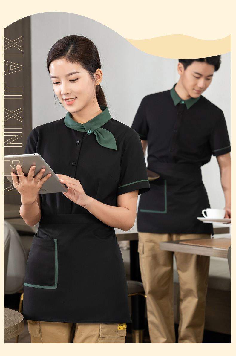 Floating collar shirt tea restaurant Chinese restaurant waiter work clothes short-sleeved top + apron H01-2023-03 women