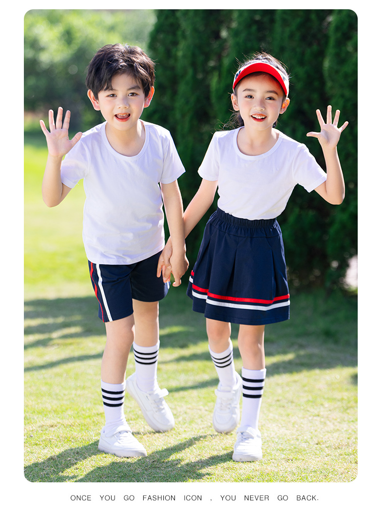 Primary and secondary school students uniform solid color round neck short sleeve D11-2138