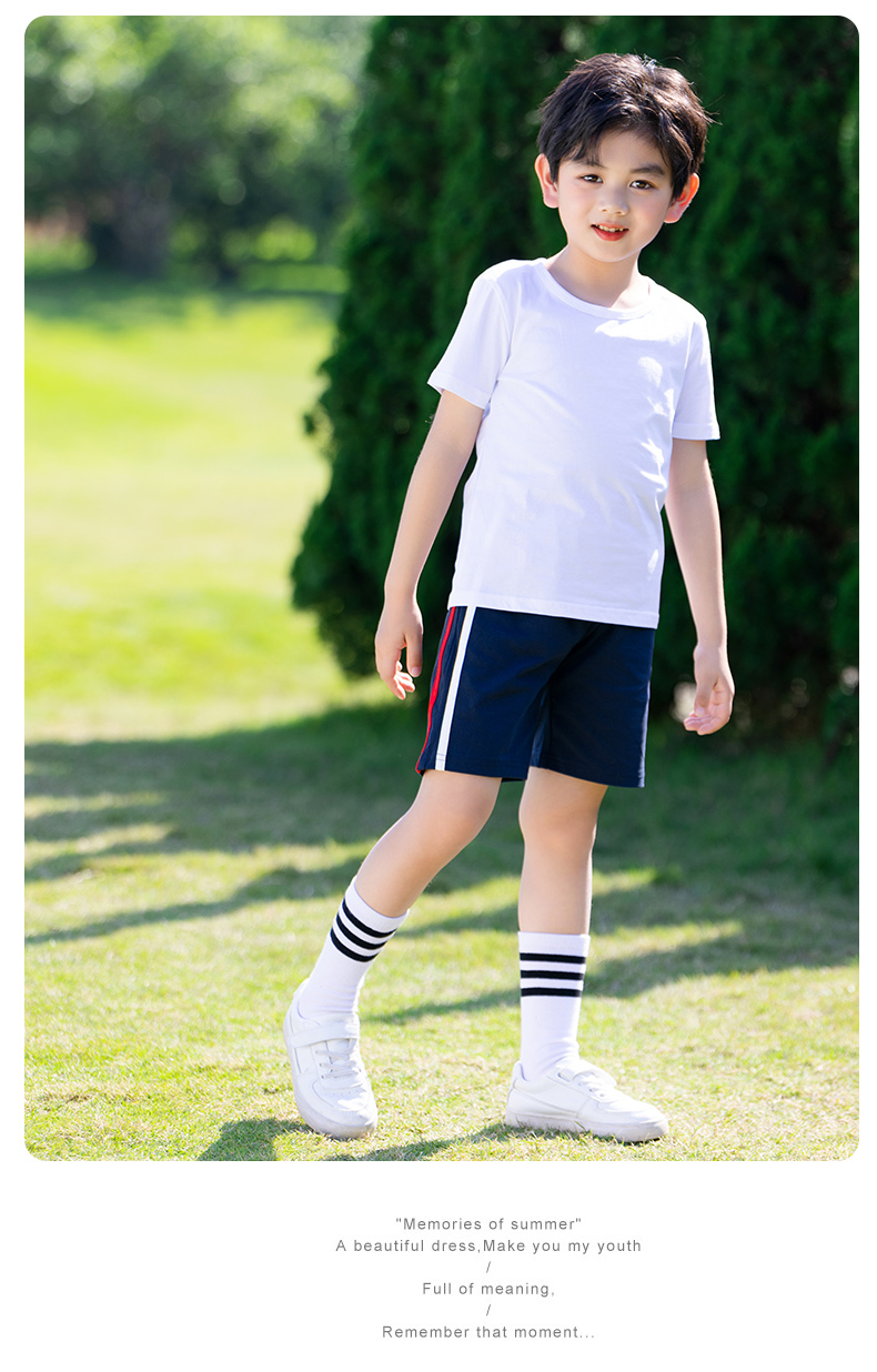 Primary and secondary school students uniform solid color round neck short sleeve D11-2138