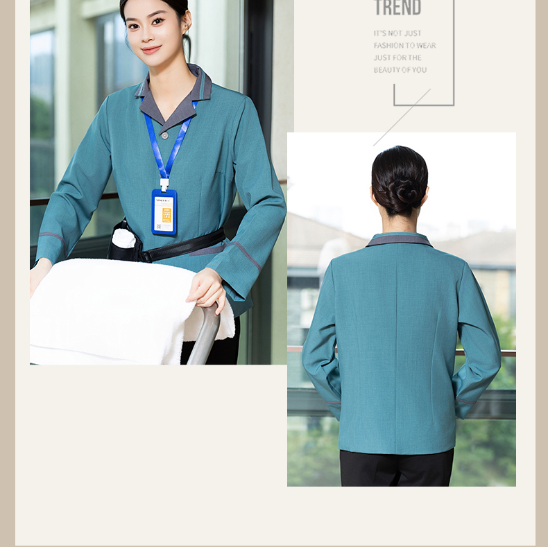 Gaomi Loris color matching Xibao hotel cleaning clothes long-sleeved top H20-C23-8051 female