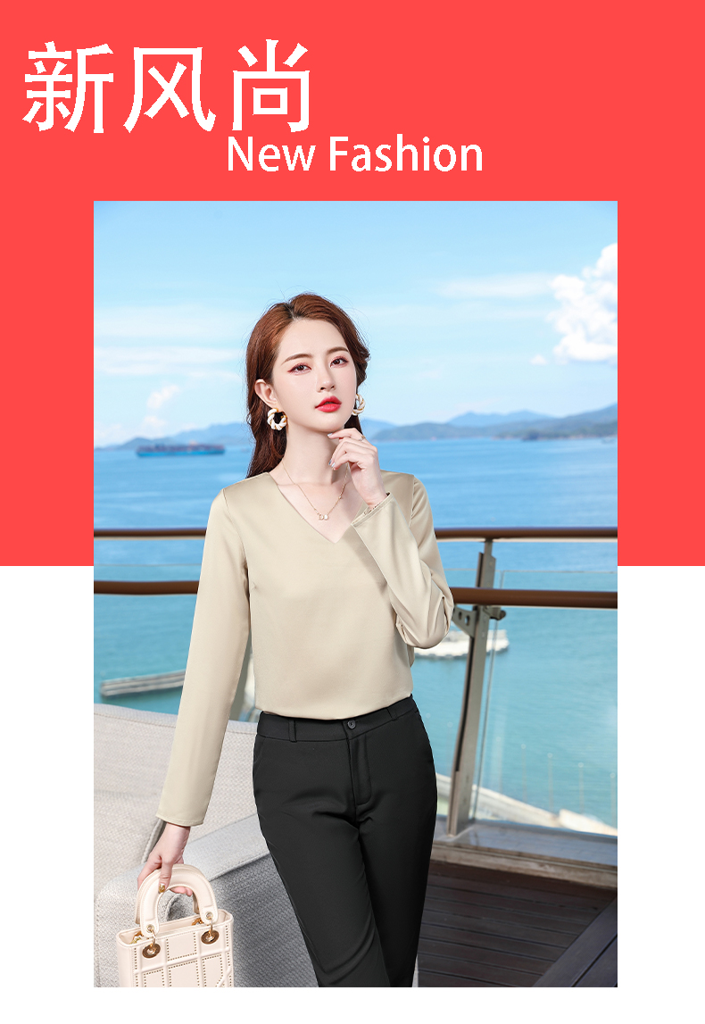 Acetate V-neck suit for women with long sleeves DR1-9932