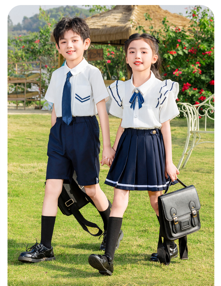 Soft and comfortable white striped collar sports school uniform suit 894-6417