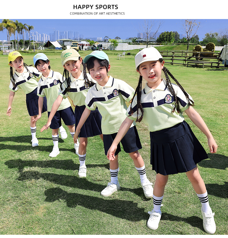 Wear-resistant and durable color matching fashionable British sports style school uniform suit summer style 669-2402