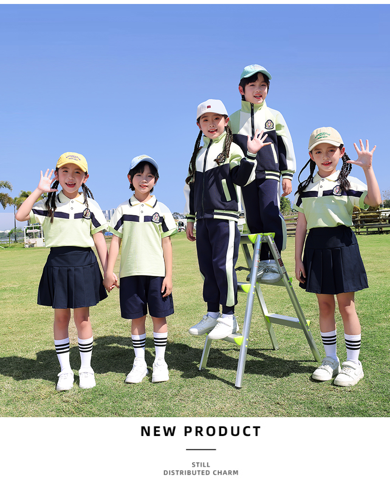 Wear-resistant and durable color matching fashionable British sports style school uniform suit summer style 669-2402