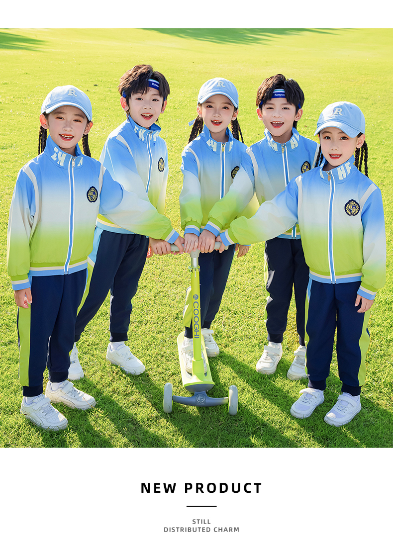 Children sports long-sleeved school uniform spring and autumn two-piece suit 215-9203