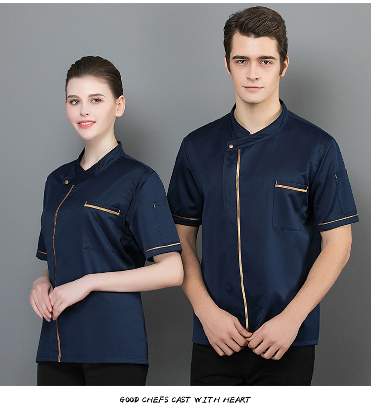 Gold spinning cotton single gold edge short-sleeved chef uniform top H02-20F108-111 worsted cotton