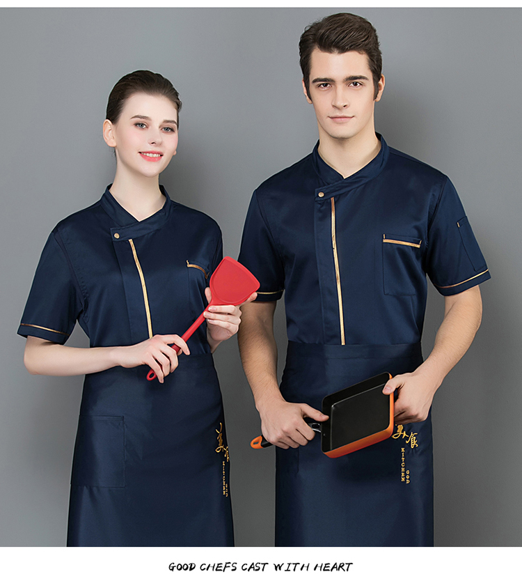 Gold spinning cotton single gold edge short-sleeved chef uniform top H02-20F108-111 worsted cotton