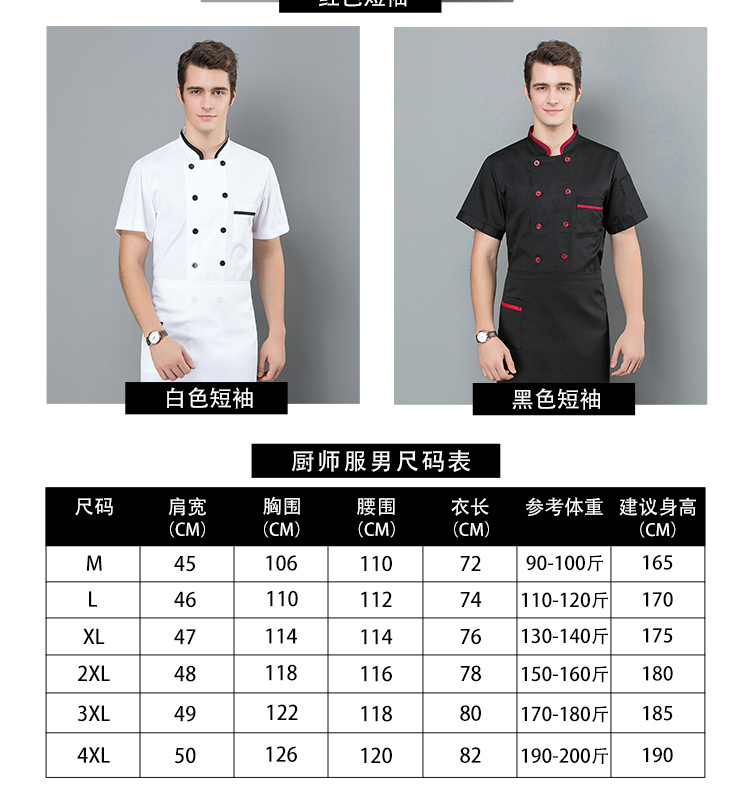 Round collar double-breasted polyester-cotton short-sleeved chef coat H01-1951