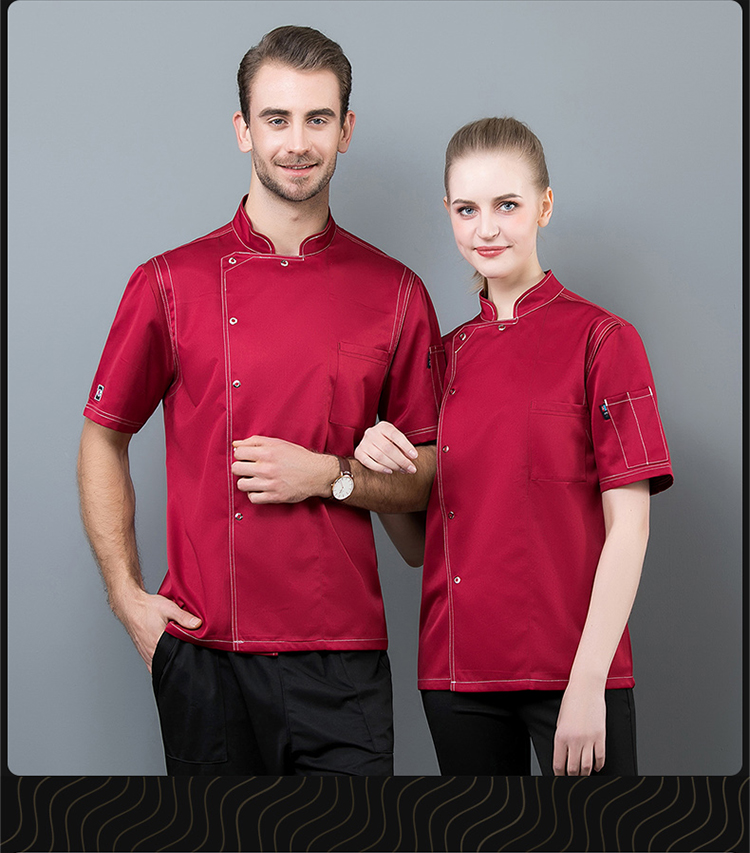 Ice silk single row open line chef uniform short sleeve top N01-20D087-20D090