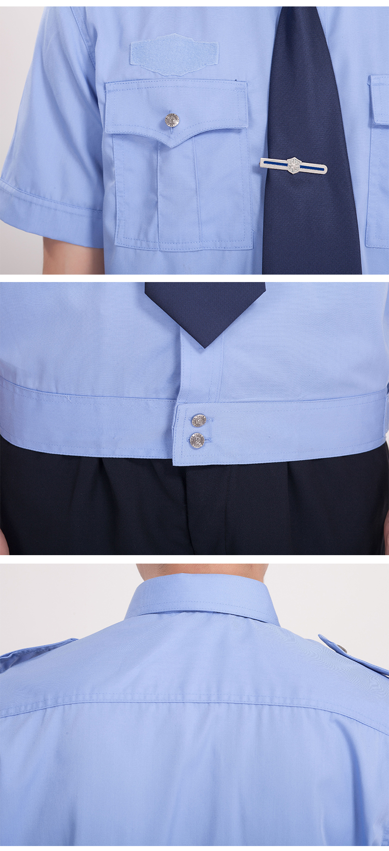 Moon White Property Security Uniform Short Sleeve Shirt (Free Tie + Tie Clip + Four-piece Set) H08-N003