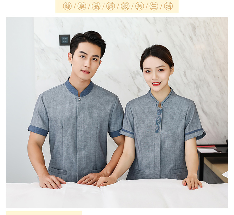 Cotton and linen collar embroidery hotel room half-sleeved cleaning clothes top H14-8819-8825