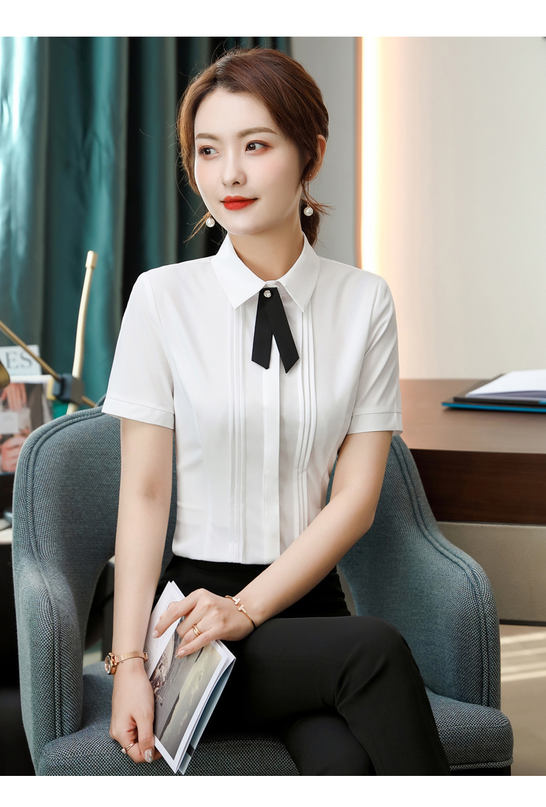 Intellectual and elegant lapel buttoned short-sleeved shirt 109-6212 short-sleeved shirt for women