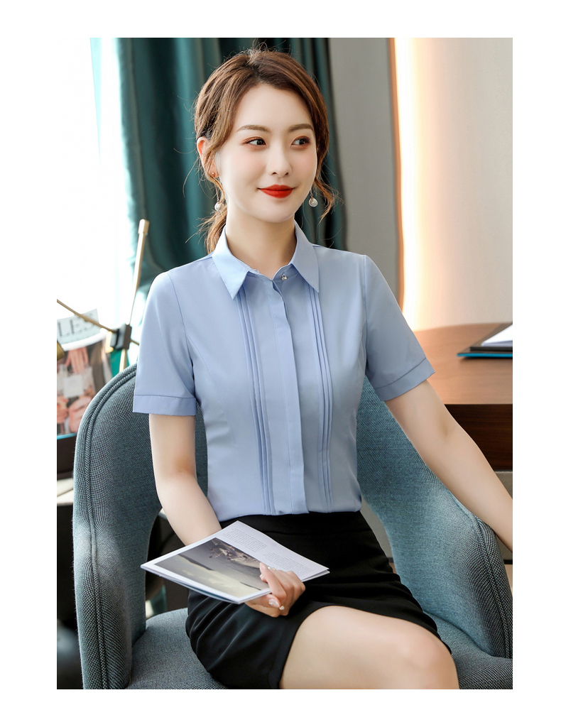 Intellectual and elegant lapel buttoned short-sleeved shirt 109-6212 short-sleeved shirt for women