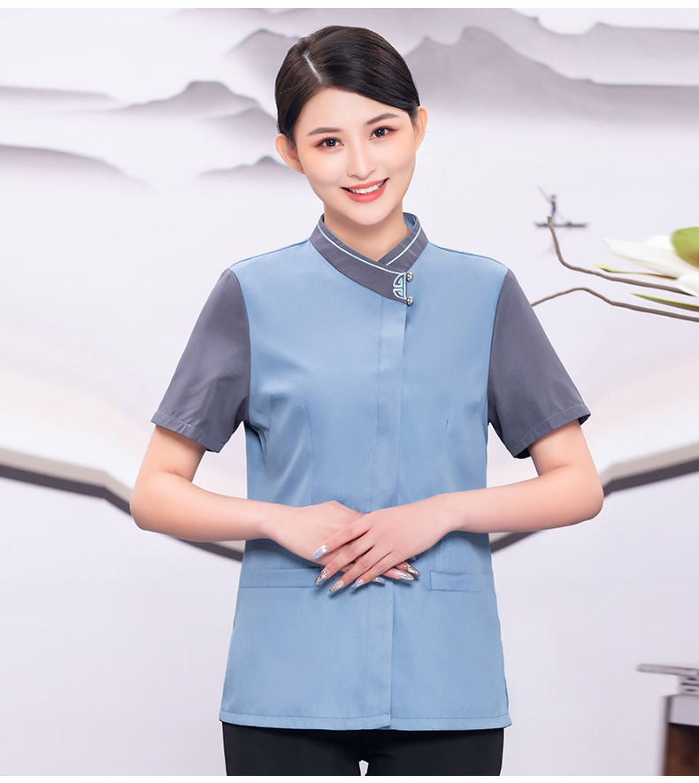 Collar flower cleaning work clothes top H19-L009 short sleeve women