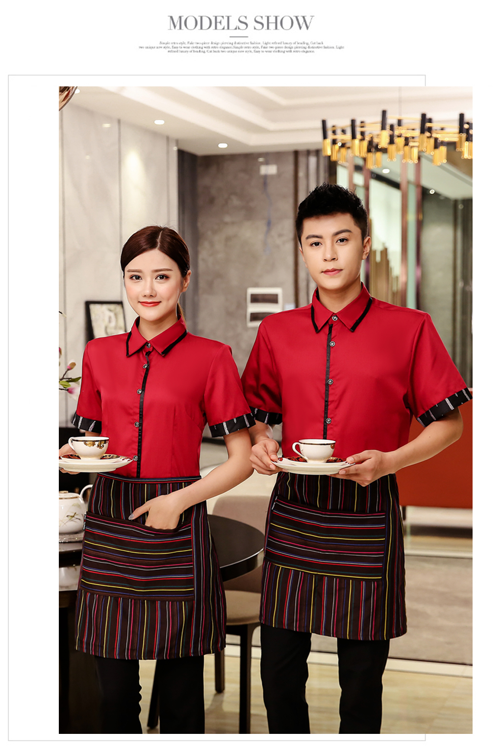 Waiter work clothes ribbon shirt + apron H19-L021