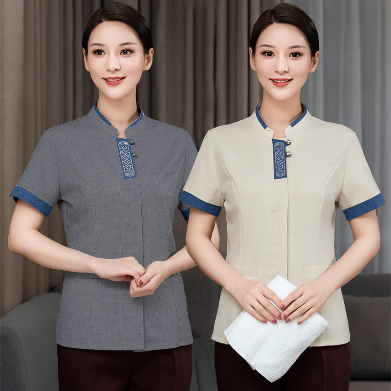 Fashion embroidered slim short-sleeved cleaning clothes H21-12 tops