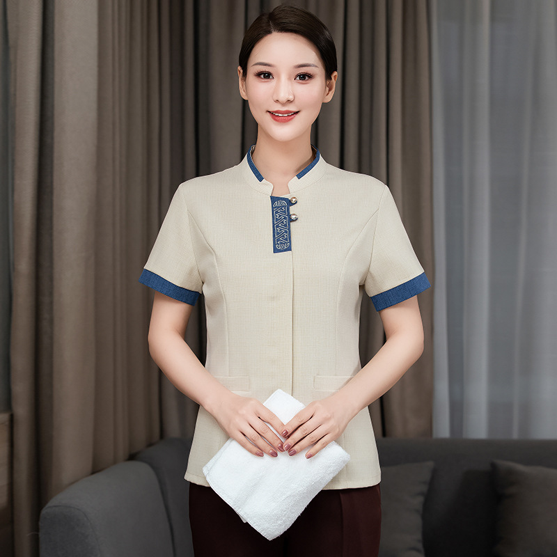 Fashion embroidered slim short-sleeved cleaning clothes H21-12 tops