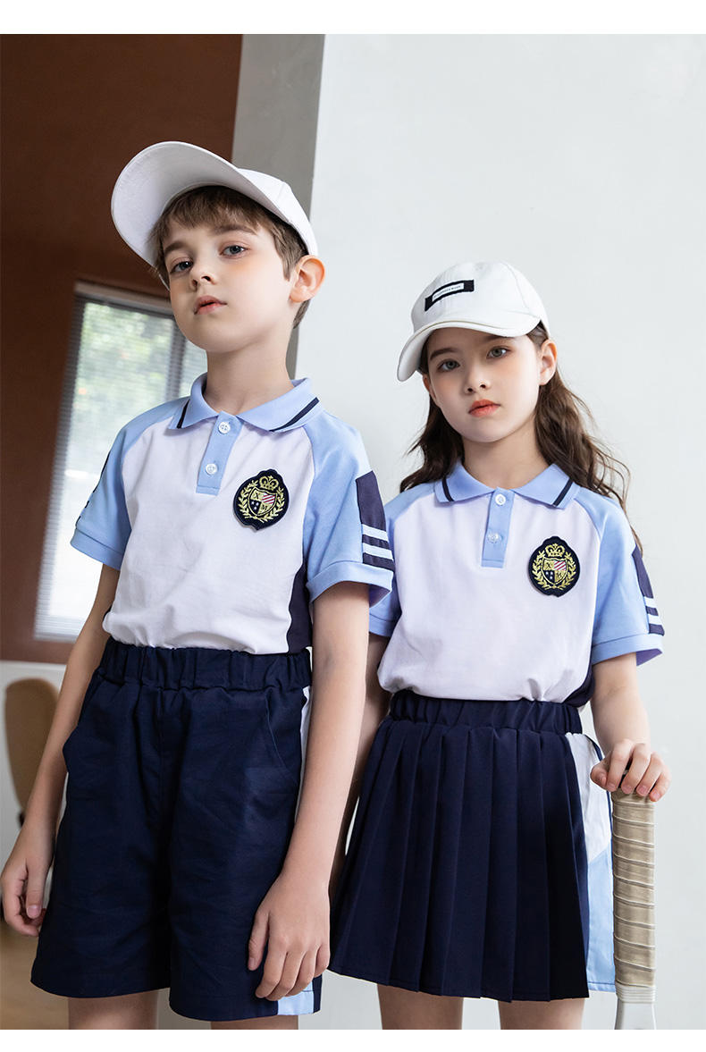 Summer college sports style primary and secondary school students short-sleeved school uniform suit two-piece suit 215-808 (including badge)