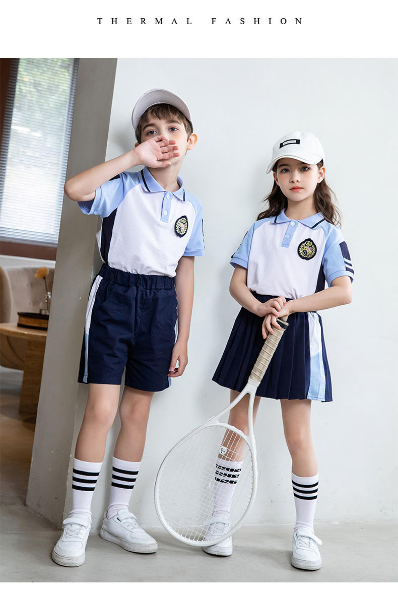 Summer college sports style primary and secondary school students short-sleeved school uniform suit two-piece suit 215-808 (including badge)