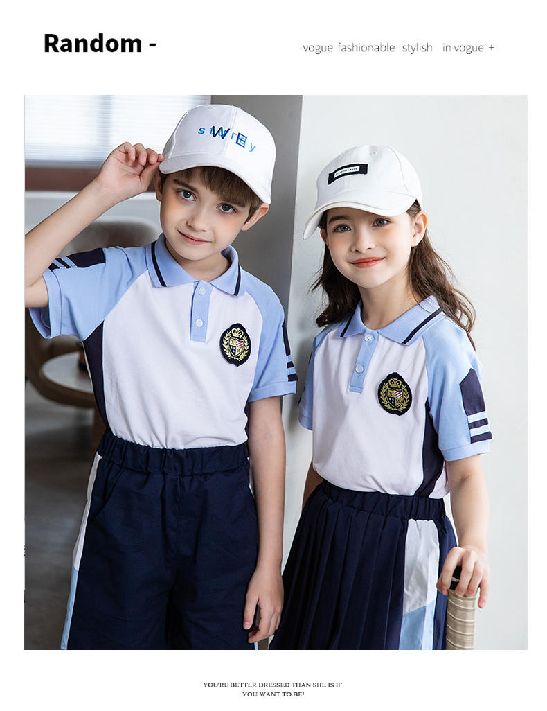 Summer college sports style primary and secondary school students short-sleeved school uniform suit two-piece suit 215-808 (including badge)