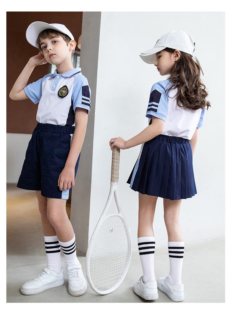 Summer college sports style primary and secondary school students short-sleeved school uniform suit two-piece suit 215-808 (including badge)