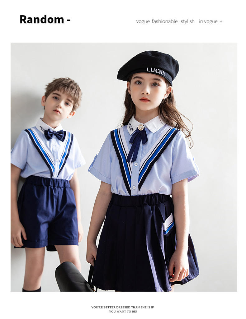 Casual college British style summer primary and secondary school students short-sleeved shirt school uniform suit two-piece suit 215-820 (including badge, bow tie)