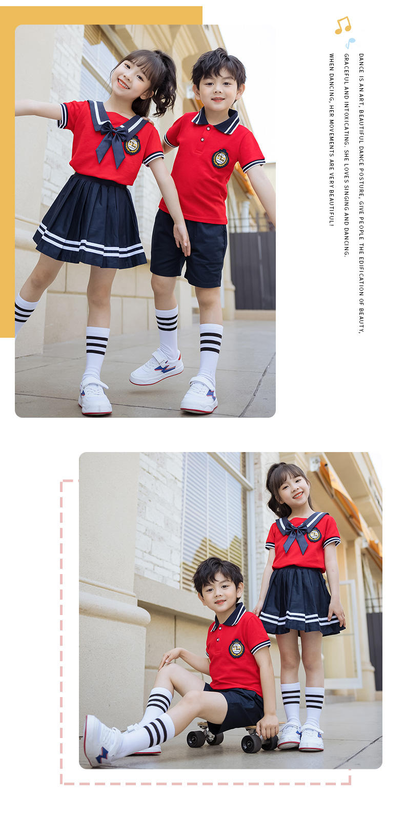 Fashion summer campus children performance clothing short-sleeved suit two-piece suit (including pin badge) 455-8219 women