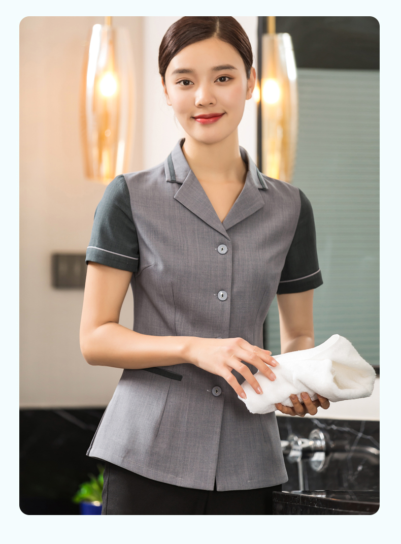 Lapel and hem suit collar short-sleeved cleaning clothes for women H01-2022-13