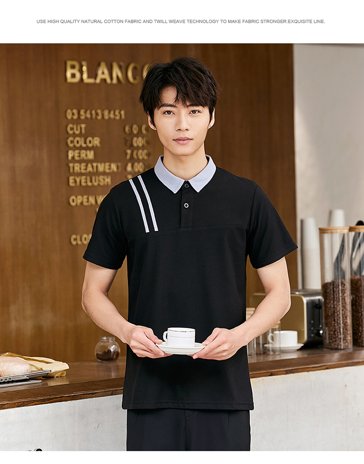 Shoulder Clause T-shirt Waiter Work Clothes Top H02-22LY066-069