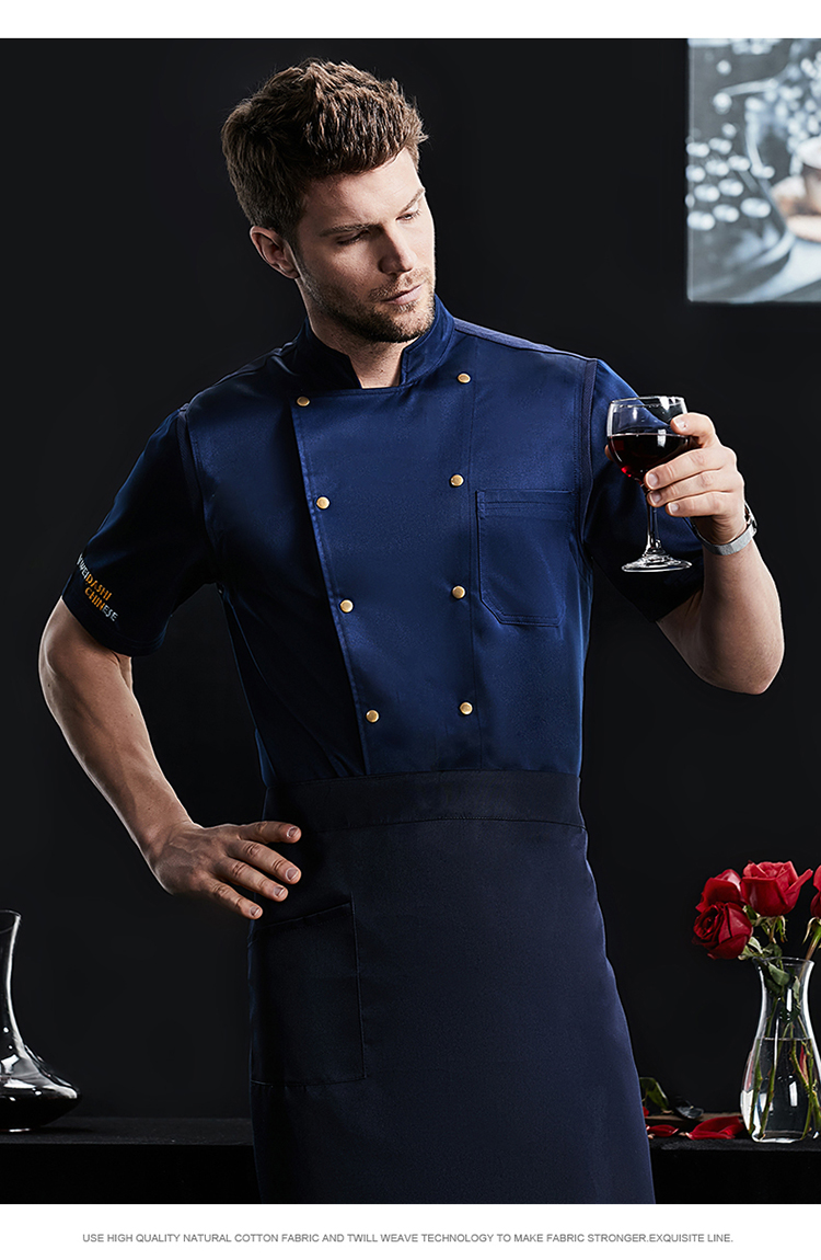 Pointed bronze imitation cotton short-sleeved chef uniform H02-22LY150-152