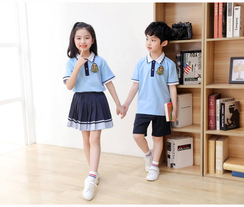 Summer sports style short-sleeved school uniform for primary and secondary school students, two-piece suit H23-1601 (with badge)