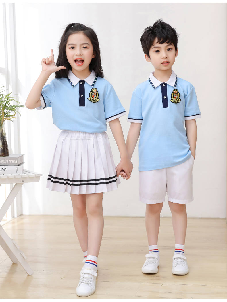 Summer sports style short-sleeved school uniform for primary and secondary school students, two-piece suit H23-1601 (with badge)