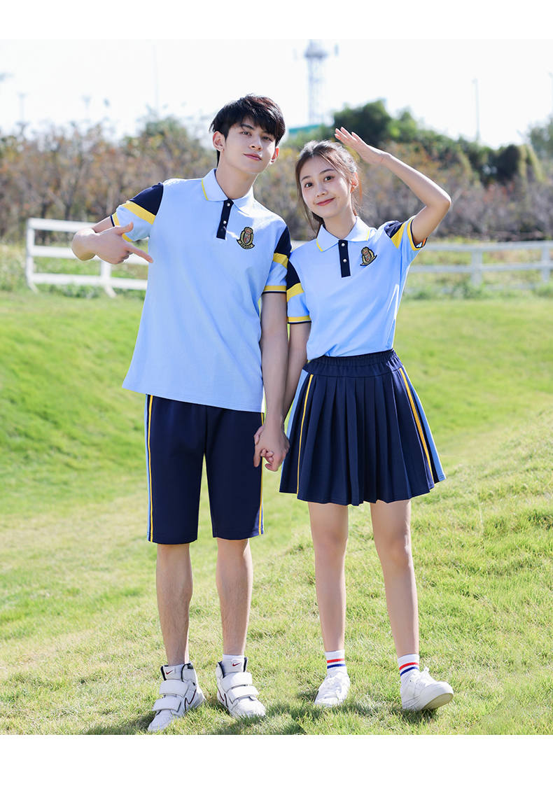 Summer middle school student campus sports style graduation photo class uniform school uniform short-sleeved suit two-piece suit female model H23-2609 (including badge)