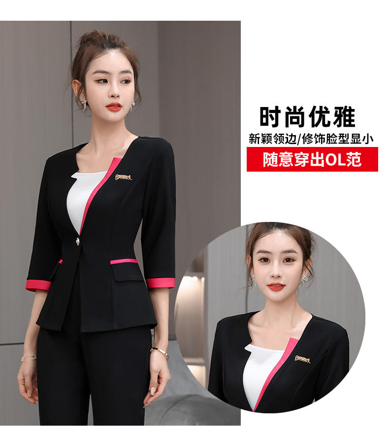 Slim fit knitted health cloth three-quarter sleeve technician suit pants suit female G25-2686-32