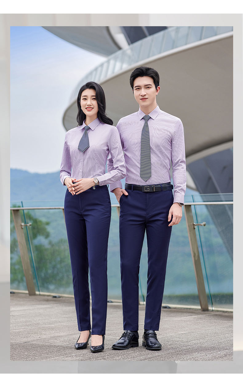 Pinstripe professional short-sleeved shirt couple style 81-8230 long-sleeved men style