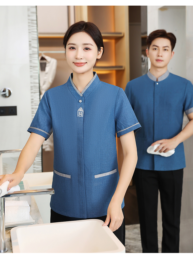 Linen breathable hotel cleaning clothes short-sleeved top H14-011-015 men