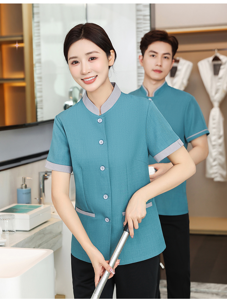 Elastic Lelis Mingkou hotel cleaning service short-sleeved top H14-016-021 female