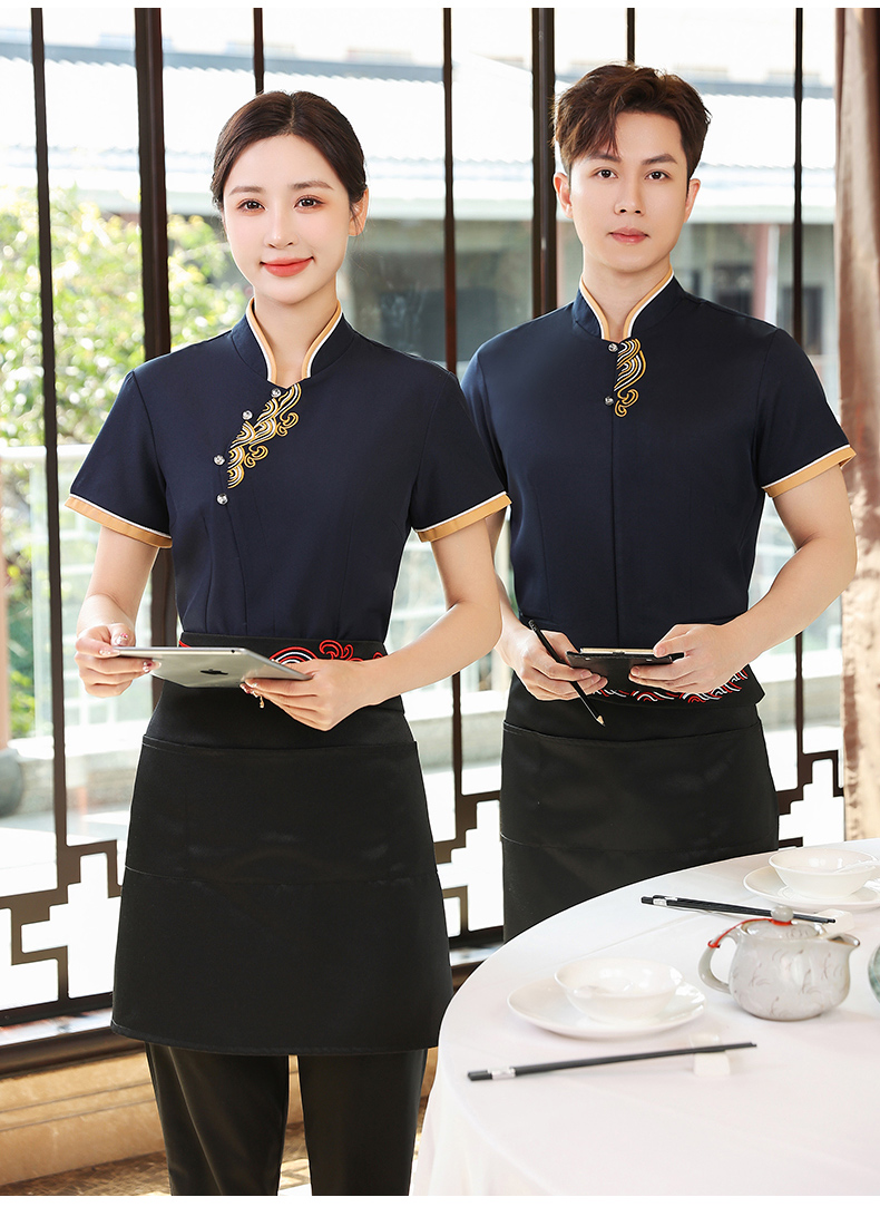 Colorful Xiangyun Hotel Restaurant Waiter Work Clothes Short Sleeve Top + Apron H19-Colorful Xiangyun Women