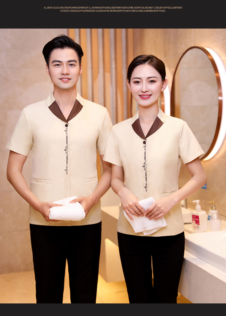 Lapel embroidery hotel cleaning waiter work clothes short-sleeved top H19-lapel embroidery women