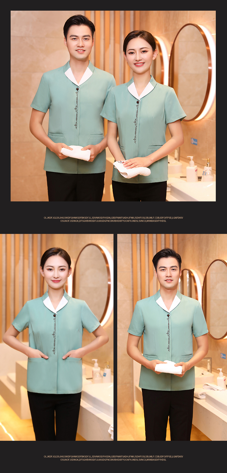 Lapel embroidery hotel cleaning waiter work clothes short-sleeved top H19-lapel embroidery women